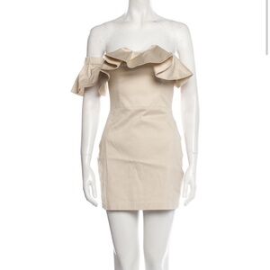 Zeynep Arcay Chic Off-Shoulder Flare Cotton Cream Mini Dress